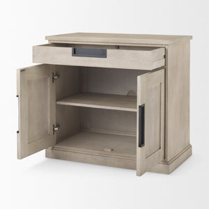 19 Inch Solid Wood Accent Cabinet with Dual Doors and Bottom Drawer for Stylish Home Storage