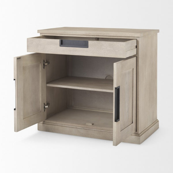 19 Inch Solid Wood Accent Cabinet with Dual Doors and Bottom Drawer for Stylish Home Storage