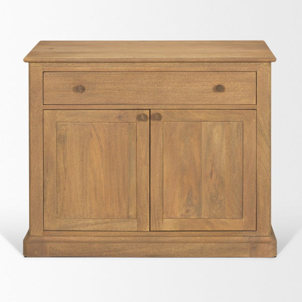 19 Inch Solid Wood Accent Cabinet with Dual Doors and Bottom Drawer for Stylish Home Storage