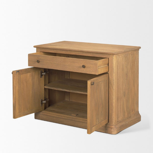 19 Inch Solid Wood Accent Cabinet with Dual Doors and Bottom Drawer for Stylish Home Storage