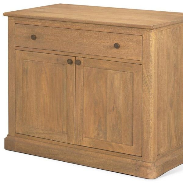 19 Inch Solid Wood Accent Cabinet with Dual Doors and Bottom Drawer for Stylish Home Storage
