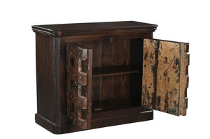49 Inch Carved Geometric Solid Wood Sideboard Distressed Finish Two Door Dining Storage