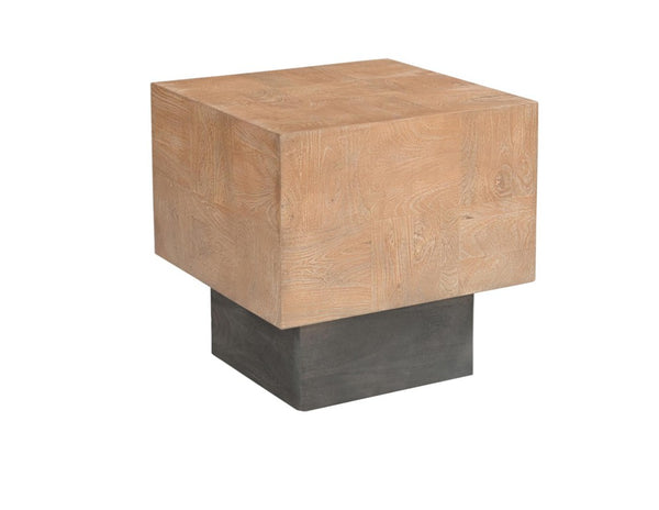 22 Inch Solid Wood Block Style Square End Table Sturdy Accent for Living Room Decor