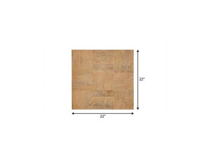 22 Inch Solid Wood Block Style Square End Table Sturdy Accent for Living Room Decor