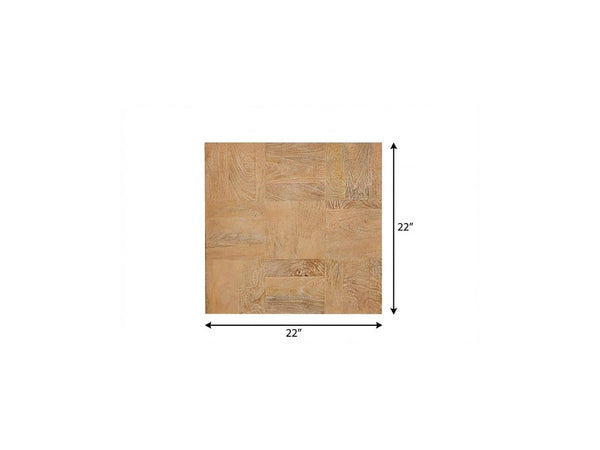 22 Inch Solid Wood Block Style Square End Table Sturdy Accent for Living Room Decor