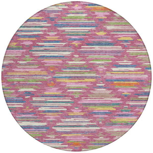 8' Round Washable Outdoor Rug Blush Ivory Southwestern Geometric Polyester Patio