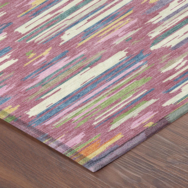 8' Round Washable Outdoor Rug Blush Ivory Southwestern Geometric Polyester Patio