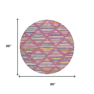 8' Round Washable Outdoor Rug Blush Ivory Southwestern Geometric Polyester Patio