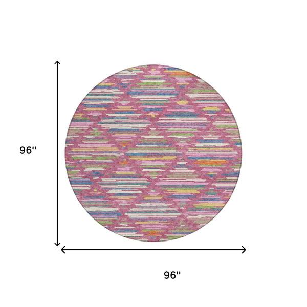 8' Round Washable Outdoor Rug Blush Ivory Southwestern Geometric Polyester Patio