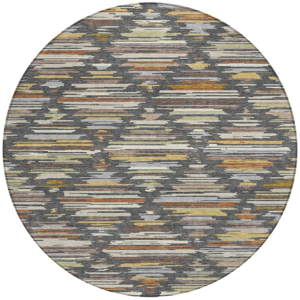 8 Ft Round Southwestern Geometric Polyester Washable Indoor Outdoor Rug for Patio