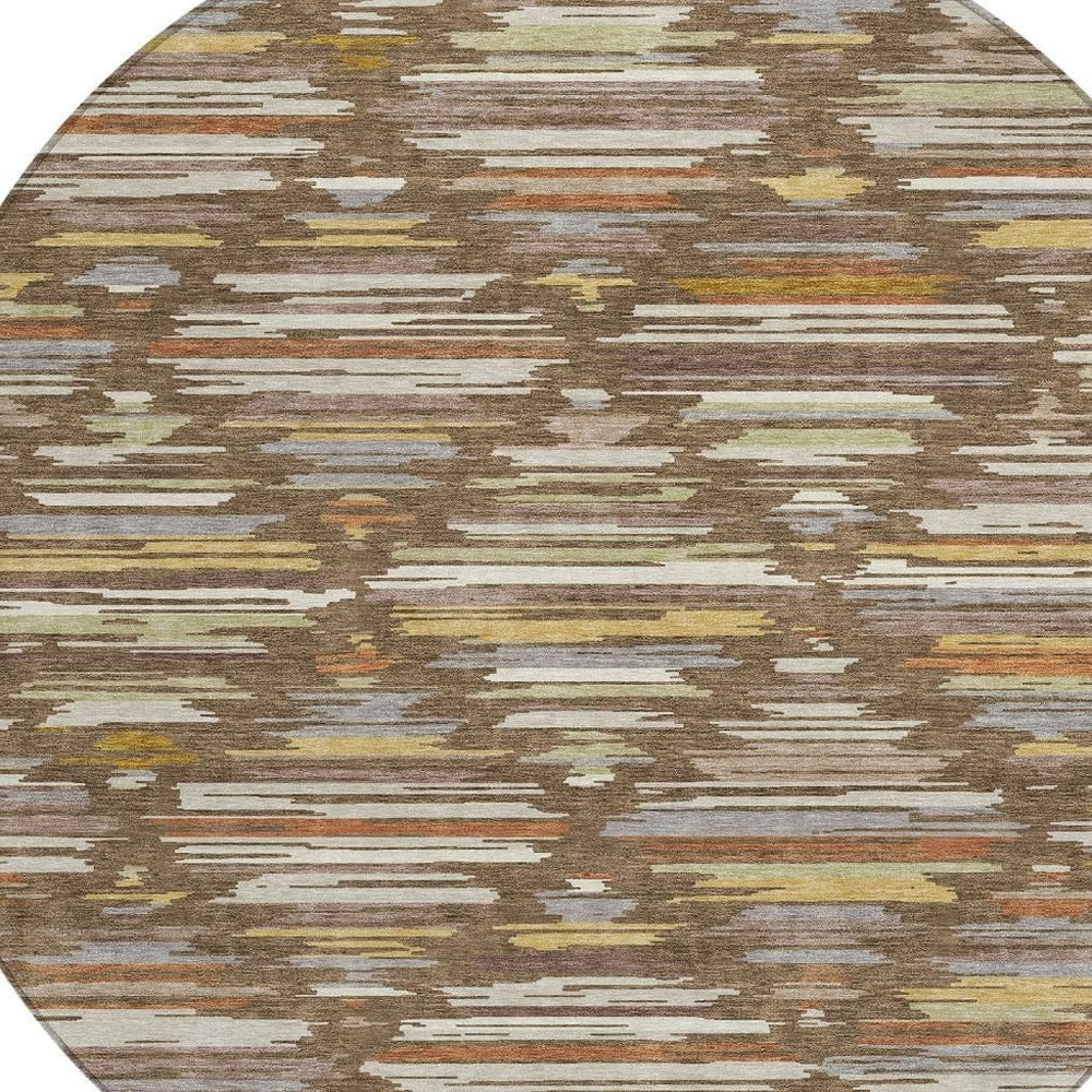 HomeRoots 8 Foot Round Southwestern Geometric Polyester Rug Washable for Patio and Indoor Use 727771