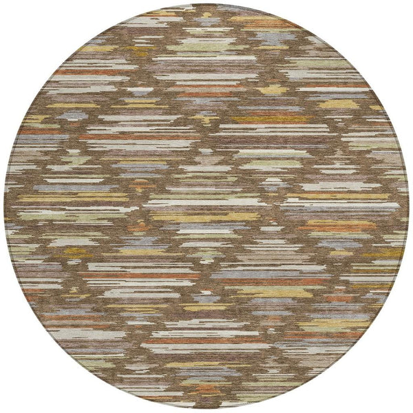 8 Foot Round Southwestern Geometric Polyester Rug Washable for Patio and Indoor Use