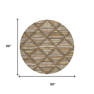8 Foot Round Southwestern Geometric Polyester Rug Washable for Patio and Indoor Use