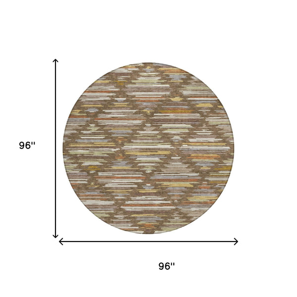 8 Foot Round Southwestern Geometric Polyester Rug Washable for Patio and Indoor Use