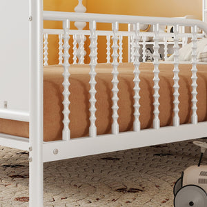 English Elm Twin Solid Wood Platform Bed with Guardrail for Kids, Low-Profile Sturdy Pine Frame, Safe Sleep Solution White 45.87 L x 17.72 W x 11.22 H W2593P337454