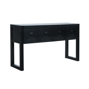 English Elm [video] Art Deco Console Table Geometric Carved Fronts Fluted Legs 3 Soft-close Drawers Black N759P433572B