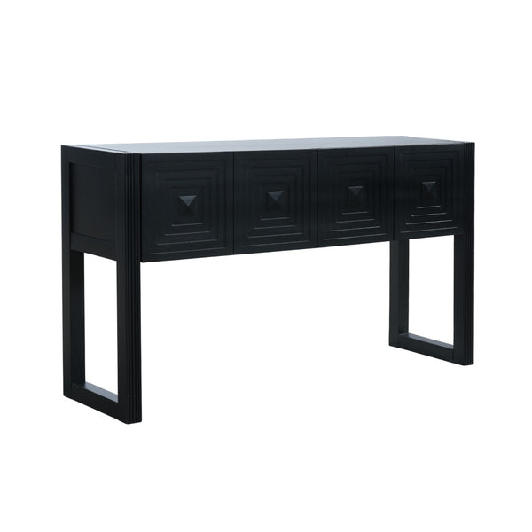English Elm [video] Art Deco Console Table Geometric Carved Fronts Fluted Legs 3 Soft-close Drawers Black N759P433572B
