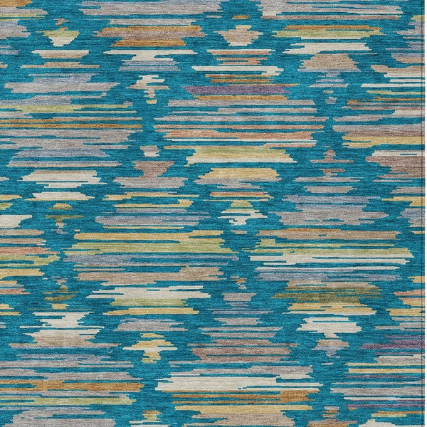 HomeRoots Southwestern Geometric Polyester Area Rug Washable Indoor Outdoor Low Pile Teal Silver 5' x 8' 727800