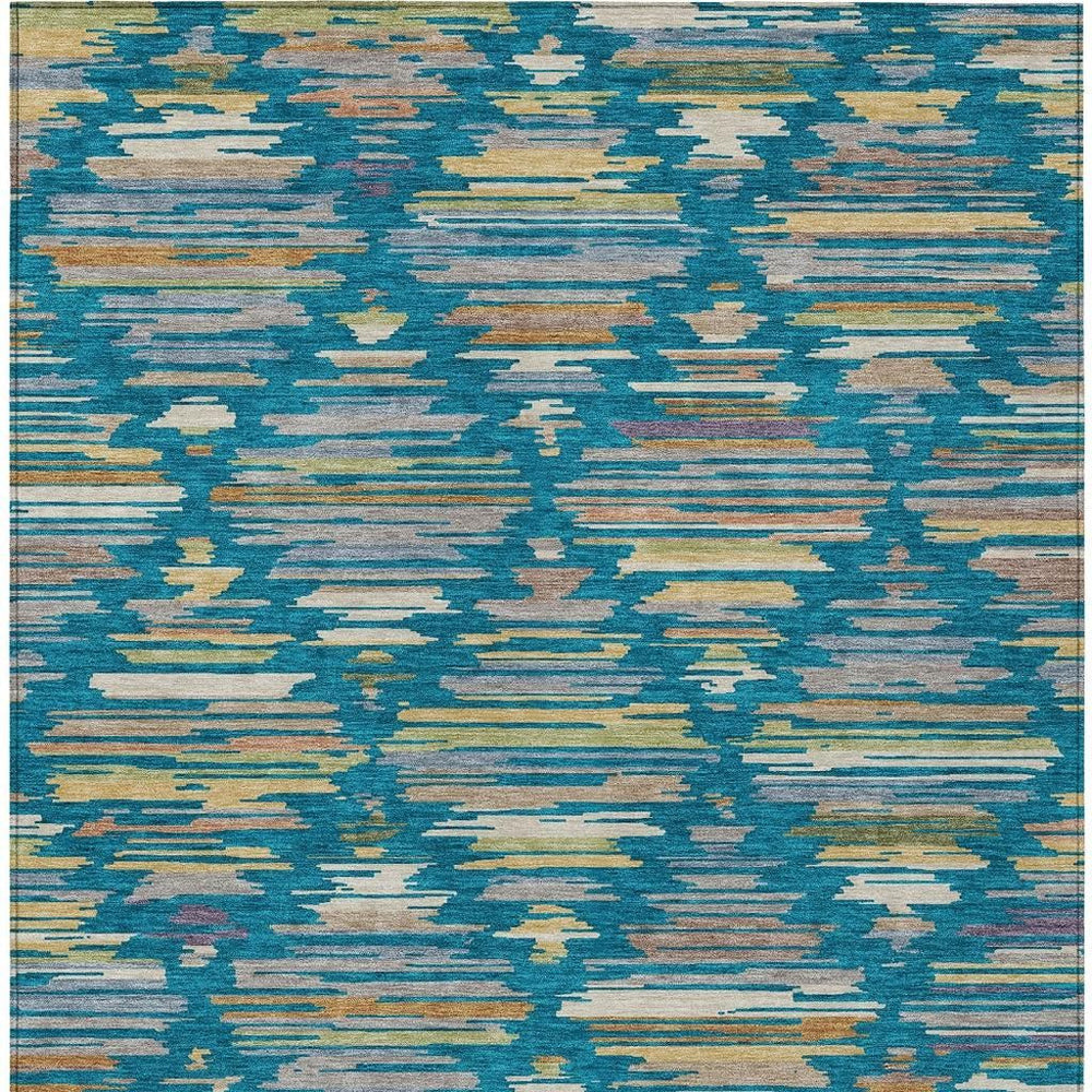 HomeRoots Southwestern Geometric Polyester Area Rug Washable Indoor Outdoor Low Pile Teal Silver 5' x 8' 727800