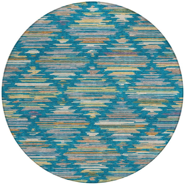 8 Foot Round Southwestern Geometric Polyester Indoor Outdoor Washable Area Rug
