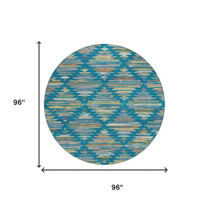 8 Foot Round Southwestern Geometric Polyester Indoor Outdoor Washable Area Rug