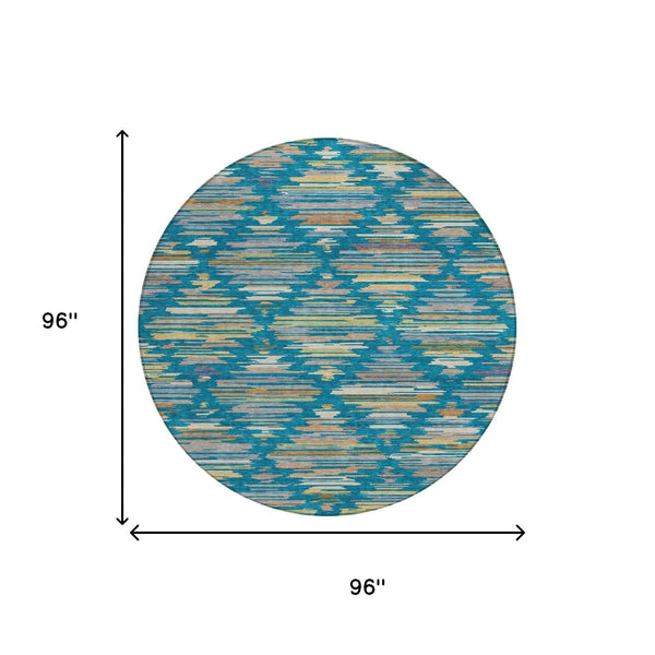 8 Foot Round Southwestern Geometric Polyester Indoor Outdoor Washable Area Rug