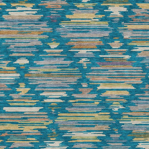 Southwestern Geometric Polyester Area Rug Washable Indoor Outdoor Low Pile Teal Silver