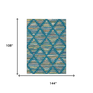 Southwestern Geometric Polyester Area Rug Washable Indoor Outdoor Low Pile Teal Silver