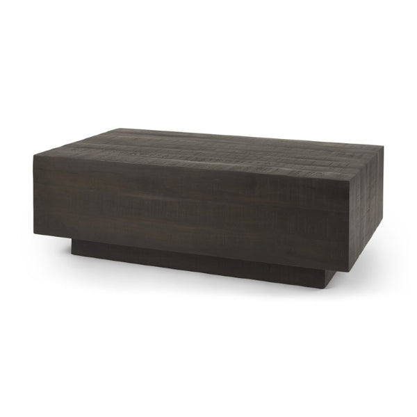 48 Inch Solid Wood Block Coffee Table Rich Dark Finish Living Room Centerpiece