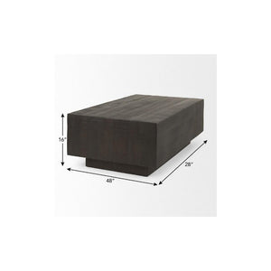48 Inch Solid Wood Block Coffee Table Rich Dark Finish Living Room Centerpiece