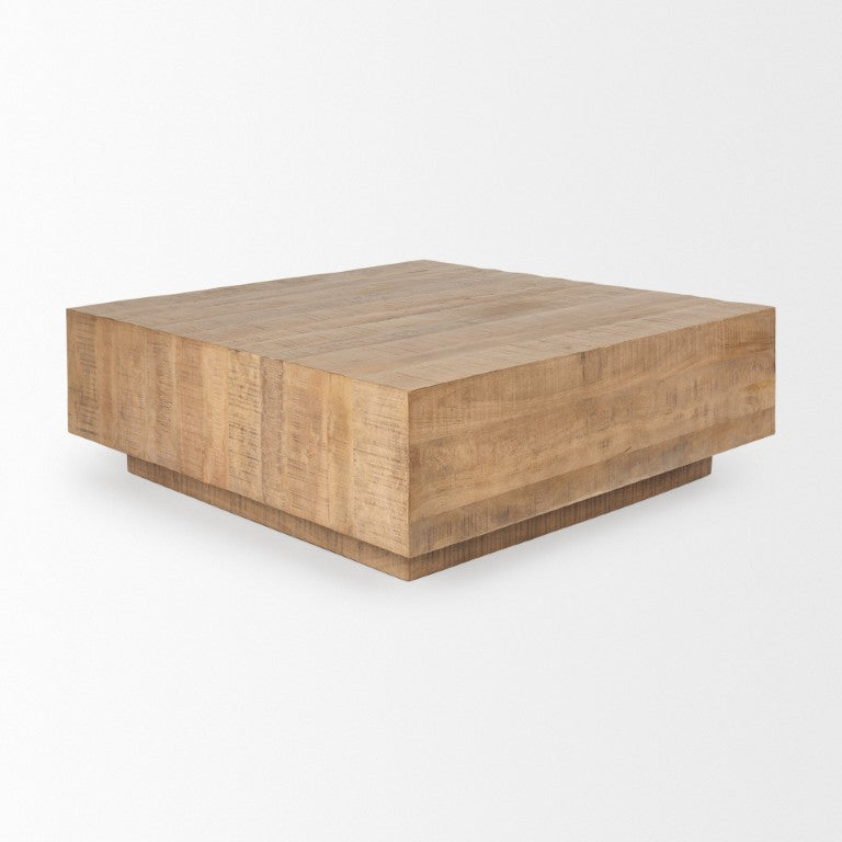 HomeRoots 48 Inch Solid Wood Square Coffee Table Chunky Block Base Living Room Centerpiece 727823