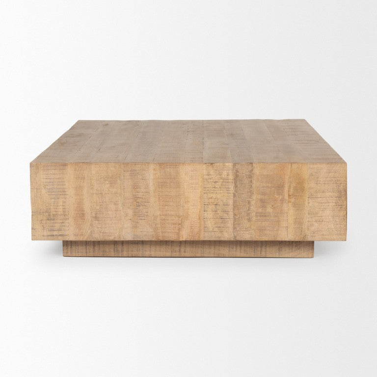 HomeRoots 48 Inch Solid Wood Square Coffee Table Chunky Block Base Living Room Centerpiece 727823