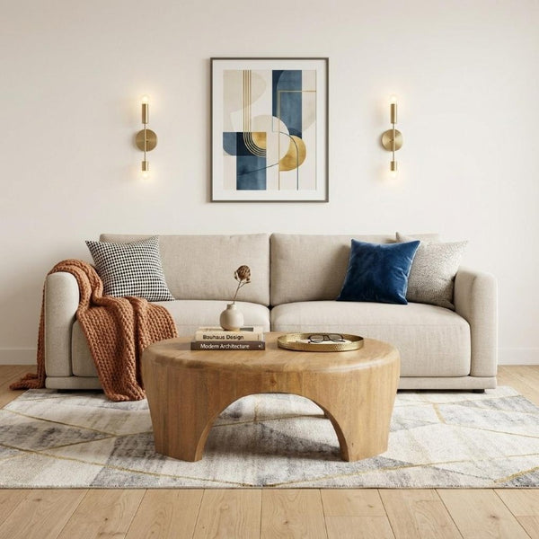 45 Inch Solid Wood Round Coffee Table Sturdy Elegant Living Room Center Piece