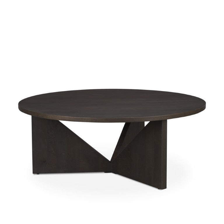 HomeRoots 44 Inch Round Solid Wood Coffee Table Rich Espresso Finish for Living Room Decor 727829