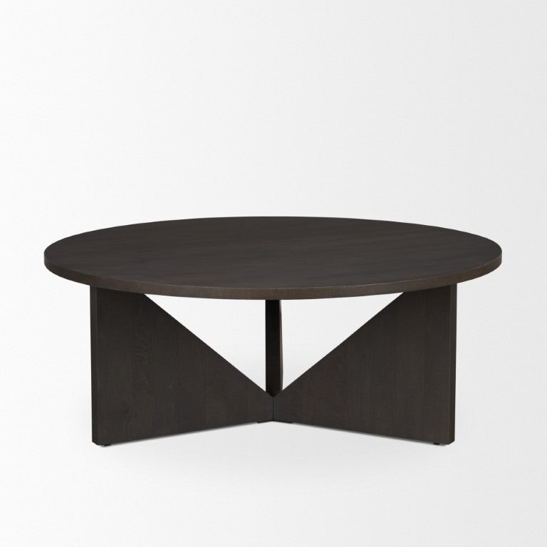 HomeRoots 44 Inch Round Solid Wood Coffee Table Rich Espresso Finish for Living Room Decor 727829