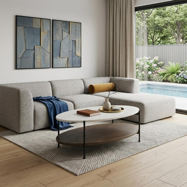 30 Inch Oval Genuine Marble Top Iron Base Coffee Table for Modern Living Rooms