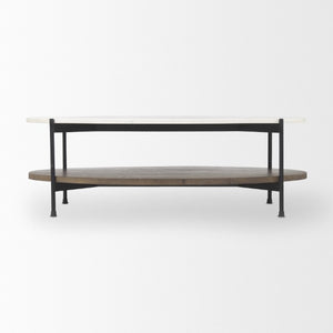 30 Inch Oval Genuine Marble Top Iron Base Coffee Table for Modern Living Rooms