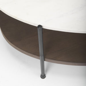 30 Inch Oval Genuine Marble Top Iron Base Coffee Table for Modern Living Rooms