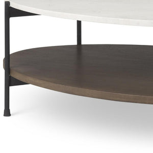 30 Inch Oval Genuine Marble Top Iron Base Coffee Table for Modern Living Rooms