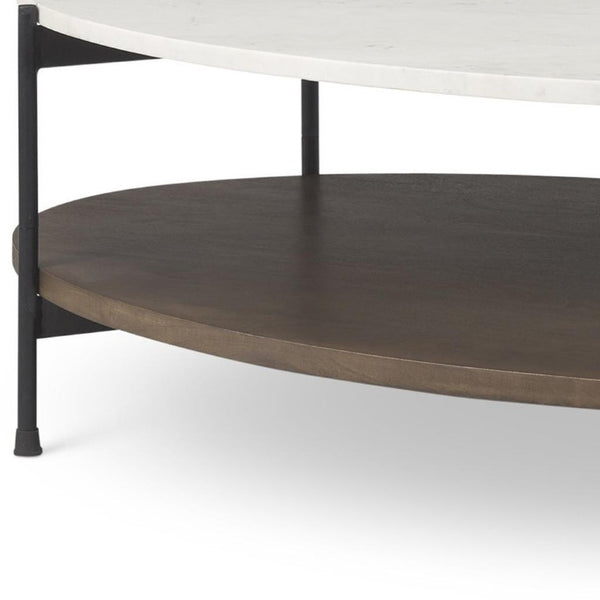 30 Inch Oval Genuine Marble Top Iron Base Coffee Table for Modern Living Rooms