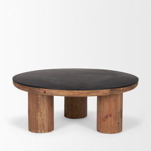 36 Inch Round Coffee Table with Reclaimed Wood Top and Matte Black Metal Base