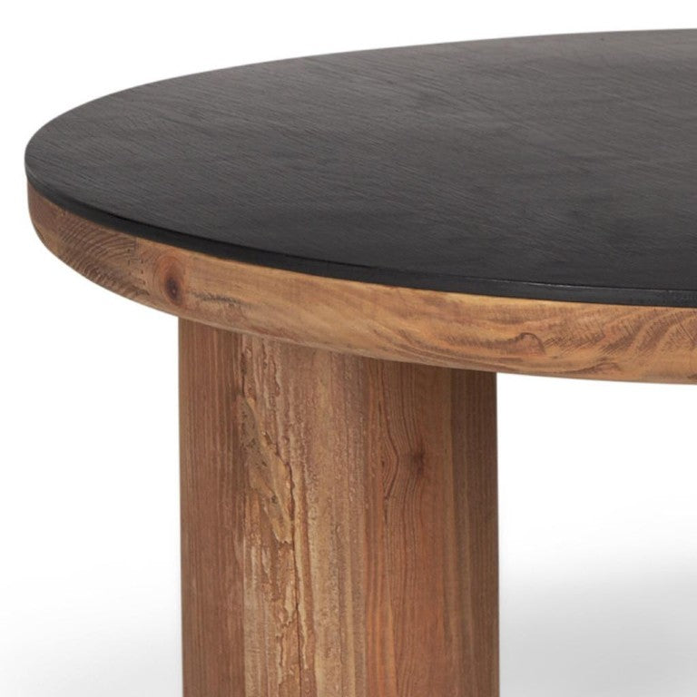36 Inch Round Coffee Table with Reclaimed Wood Top and Matte Black Metal Base