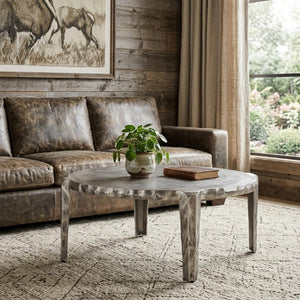 38 Inch Round Aluminum Coffee Table in Silver for Modern Living Room Decor