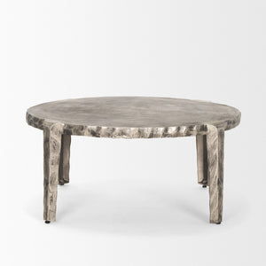 38 Inch Round Aluminum Coffee Table in Silver for Modern Living Room Decor