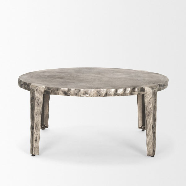 38 Inch Round Aluminum Coffee Table in Silver for Modern Living Room Decor