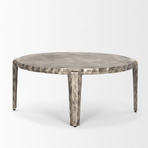 38 Inch Round Aluminum Coffee Table in Silver for Modern Living Room Decor