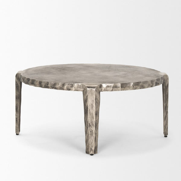 38 Inch Round Aluminum Coffee Table in Silver for Modern Living Room Decor
