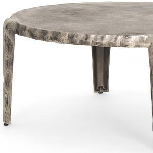 38 Inch Round Aluminum Coffee Table in Silver for Modern Living Room Decor