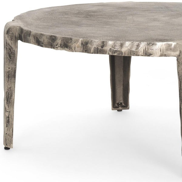 38 Inch Round Aluminum Coffee Table in Silver for Modern Living Room Decor