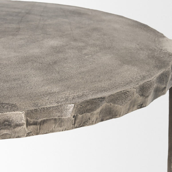 38 Inch Round Aluminum Coffee Table in Silver for Modern Living Room Decor